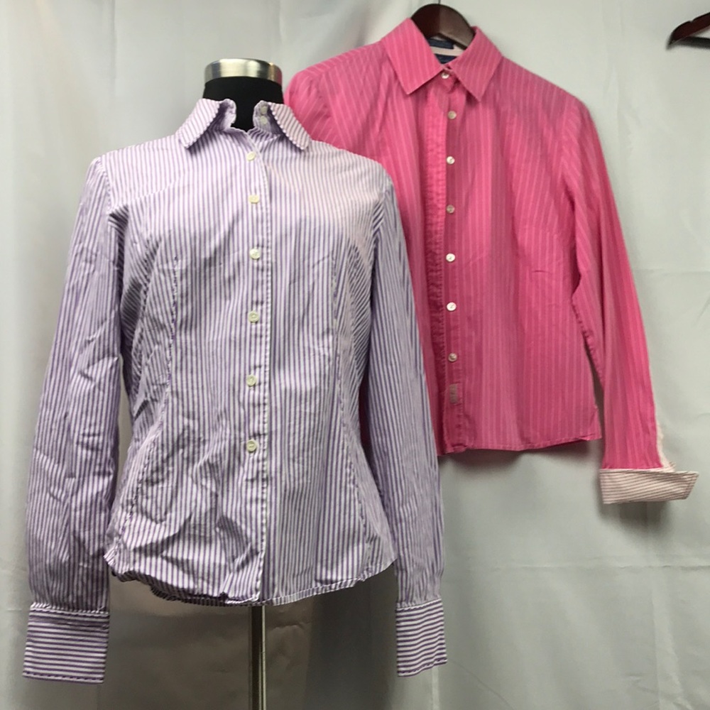 Faconnable Button Up Blouse Lot Of 2 Purple Pink